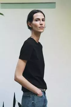 Футболка с замком с коротким рукавом ZARA, черный