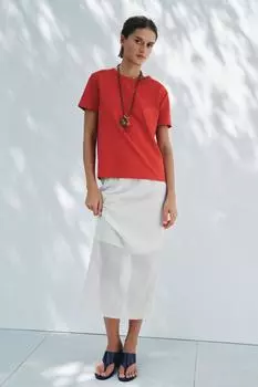Футболка с замком с коротким рукавом ZARA, красный