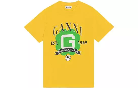 Футболка с заниженной линией плеч из серии «Университет любви», цвет «лимон» для женщин GANNI, Lemon