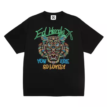 Футболка с заниженной линией плеч, унисекс, многоцветная ED HARDY X, розовый