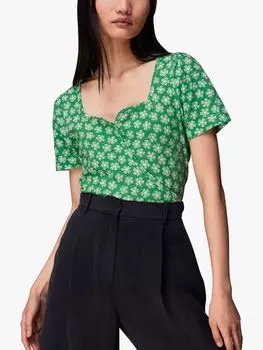 Футболка с запахом и принтом в клетку Whistles Daisy, зеленый/разноцветный