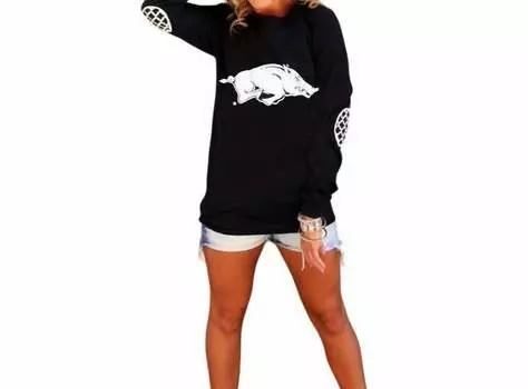 Футболка с заплаткой на локте Университета Арканзаса, черная Gameday Couture