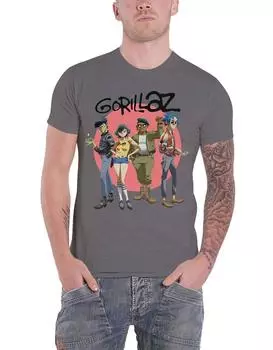 Футболка с завышенной талией в виде круга группы Gorillaz, серый