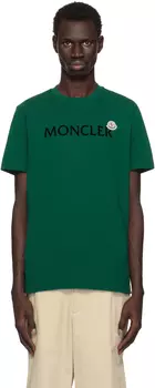 Футболка с зеленым флокированным логотипом Moncler