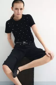 Футболка с жемчужным декором H&M, черный