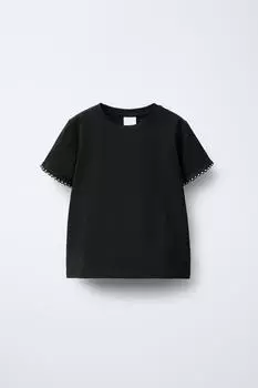 Футболка с жемчужными аппликациями ZARA, черный