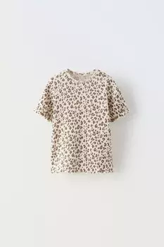 Футболка с животным принтом из открытого трикотажа ZARA, экрю