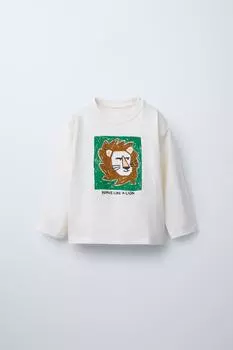 Футболка с животным принтом ZARA, экрю