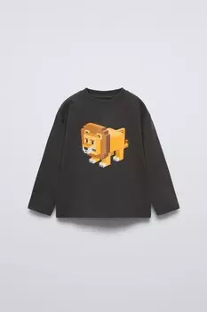 Футболка с животным принтом ZARA, антрацитово-серый
