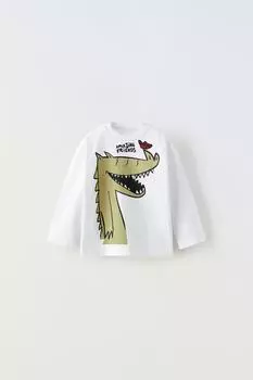 Футболка с животным принтом ZARA, белый