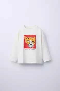 Футболка с животным принтом ZARA, песочный