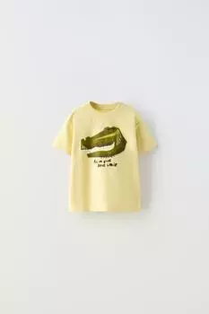 Футболка с животным принтом ZARA, желтый