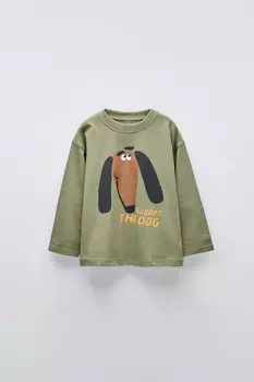 Футболка с животными ZARA, хаки