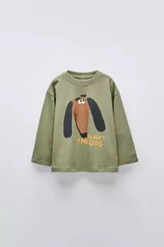 Футболка с животными ZARA, хаки