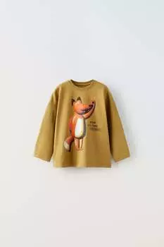 Футболка с животными ZARA, светлый хаки
