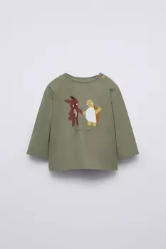 Футболка с животными ZARA, темно-зеленый