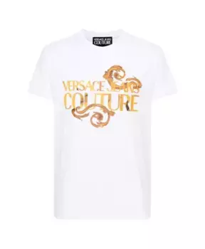 Футболка с золотистым логотипом Baroque Versace Jeans Couture, белый