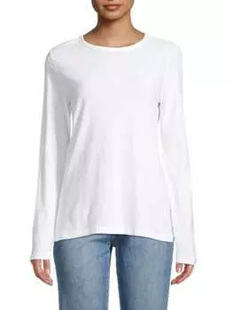 Футболка Saks Fifth Avenue с круглым вырезом и длинными рукавами, белый