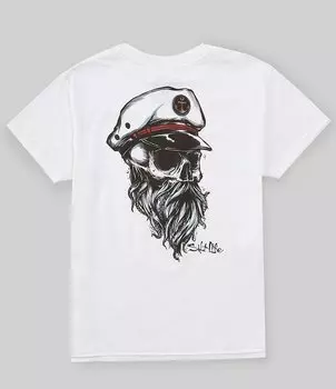 Футболка Salt Life для больших мальчиков 8–20 лет с короткими рукавами и круглым вырезом с рисунком «Капитан старого моря», белый
