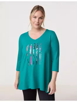 Футболка SAMOON 3/4 Arm Rundhals, цвет smaragd gemustert