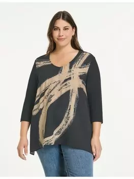 Футболка SAMOON 3/4 Arm Rundhals, цвет black gemustert