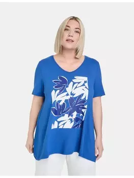 Футболка SAMOON Kurzarm Rundhals, цвет blue splash gemustert