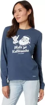 Футболка Santa Mele Kalikimaka с длинными рукавами Crusher-Lite Life is Good, цвет Darkest Blue