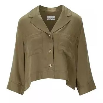 Футболка satin crop shirt Ganni, зеленый