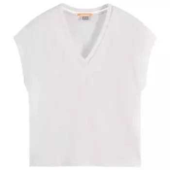 Футболка Scotch & Soda Ladder Detail Loose Fit sleeveless V neck, белый