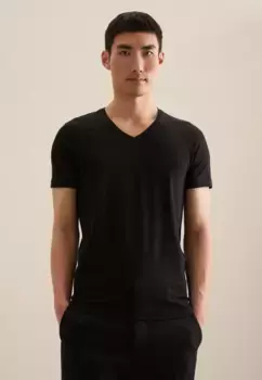 Футболка seidensticker "Black Rose", с короткими рукавами и V-образным вырезом, однотонная, черный