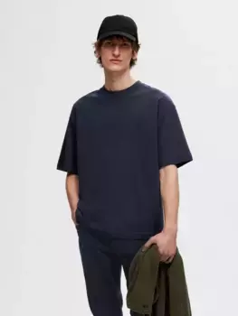 ФУТБОЛКА SELECTED HOMME "SLHLOOSEOSCAR SS O-NECK TEE NOOS", цвет Sky Captain
