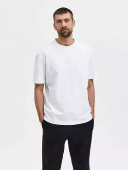 ФУТБОЛКА SELECTED HOMME "SLHLOOSETRUMAN SS O-NECK TEE NOOS", белый