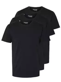 ФУТБОЛКА SELECTED HOMME "SLHROLAND SS O-NECK TEE 3-PACK NOOS", черный