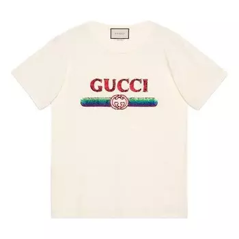 Футболка sequined letter logo oversized short-sleeved for white Gucci, белый
