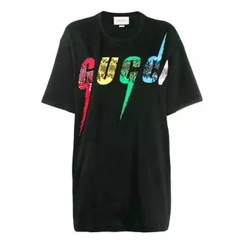 Футболка sequins lightning short sleeve for black Gucci, черный