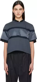 Футболка серая из нейлона и хлопкового джерси sacai