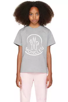 Футболка серая с логотипом Big Kids Moncler Enfant