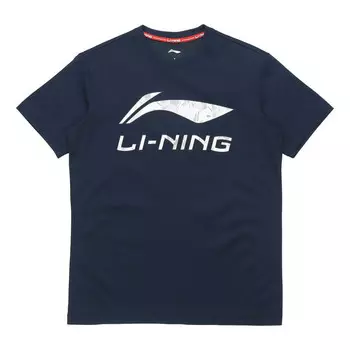 Футболка серебряный логотип повседневные с коротким рукавом Li-Ning, синий