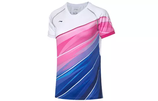 Футболка серии Badminton женская стандартная белая/розово-фиолетовая Lining