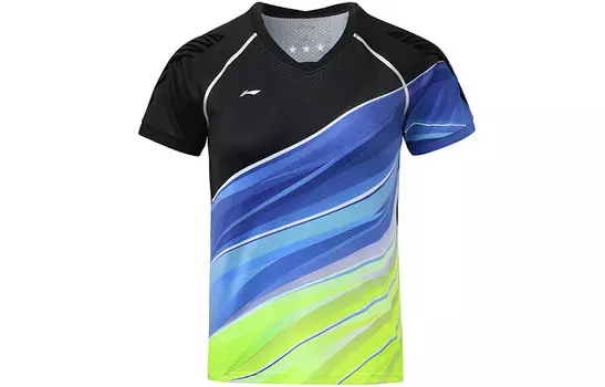 Футболка серии Badminton, женская, стандартная, черная/флуоресцентная, ярко-зеленая Lining