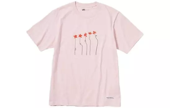 Футболка серии Peace For All, унисекс, розовая Uniqlo, розовый