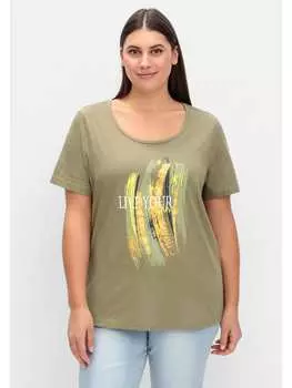 Футболка sheego, цвет khaki bedruckt