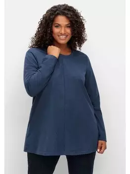 Футболка sheego Fein meliertes Langarmshirt, цвет nachtblau meliert
