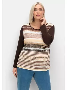 Футболка sheego Langarmshirt, цвет hellbraun gestreift