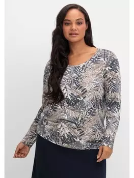 Футболка sheego Langarmshirt, цвет marine gemustert