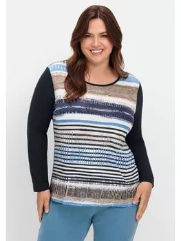 Футболка sheego Langarmshirt, цвет marine gestreift