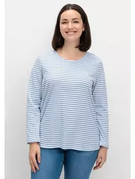 Футболка sheego Langarmshirt, цвет mittelblau gestreift