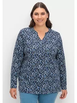 Футболка sheego Langarmshirt, цвет tiefblau gemustert