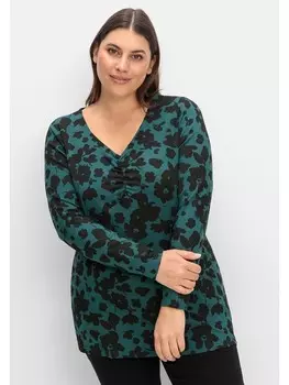 Футболка sheego Langarmshirt, цвет tiefgrn gemustert