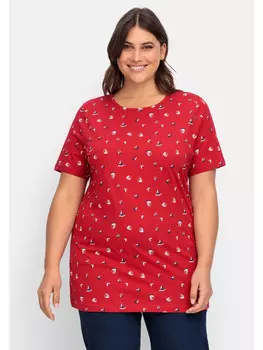 Футболка sheego Longshirt, цвет rot bedruckt